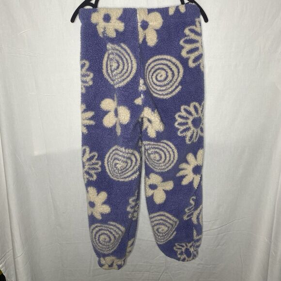 CALI 1850 Jogger Sherpa Fleece Floral Lounge Sweatpants Hippie Womens XS Purple - Picture 2 of 9